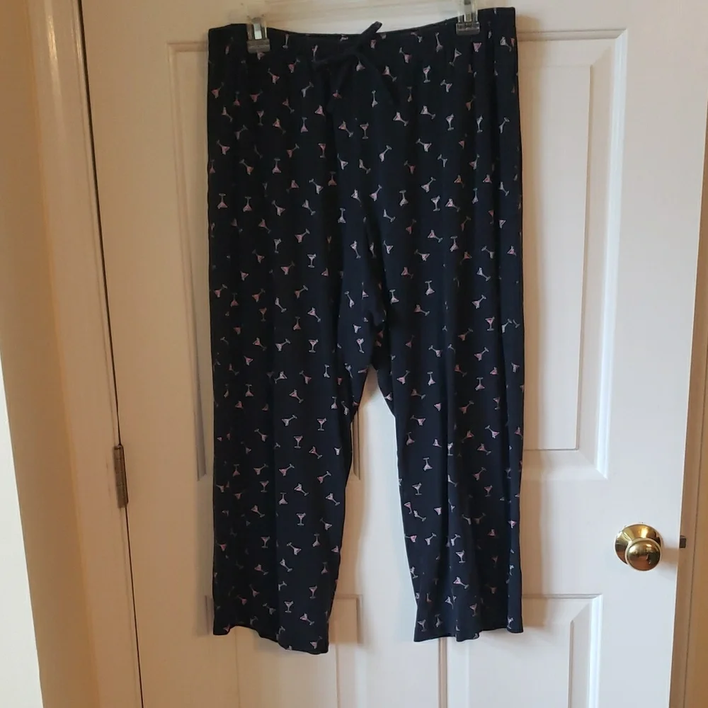 Martini PJ Pants- Black with Martini Glass Print Size: L